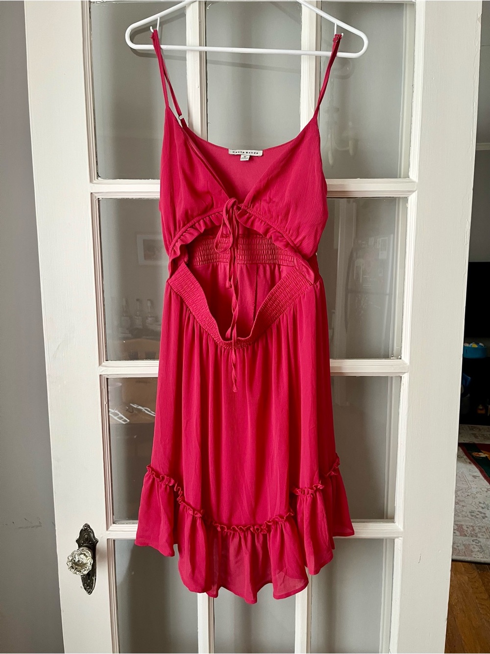 Haute Monde Hot Pink Spaghetti Strap Tie-Front Dress